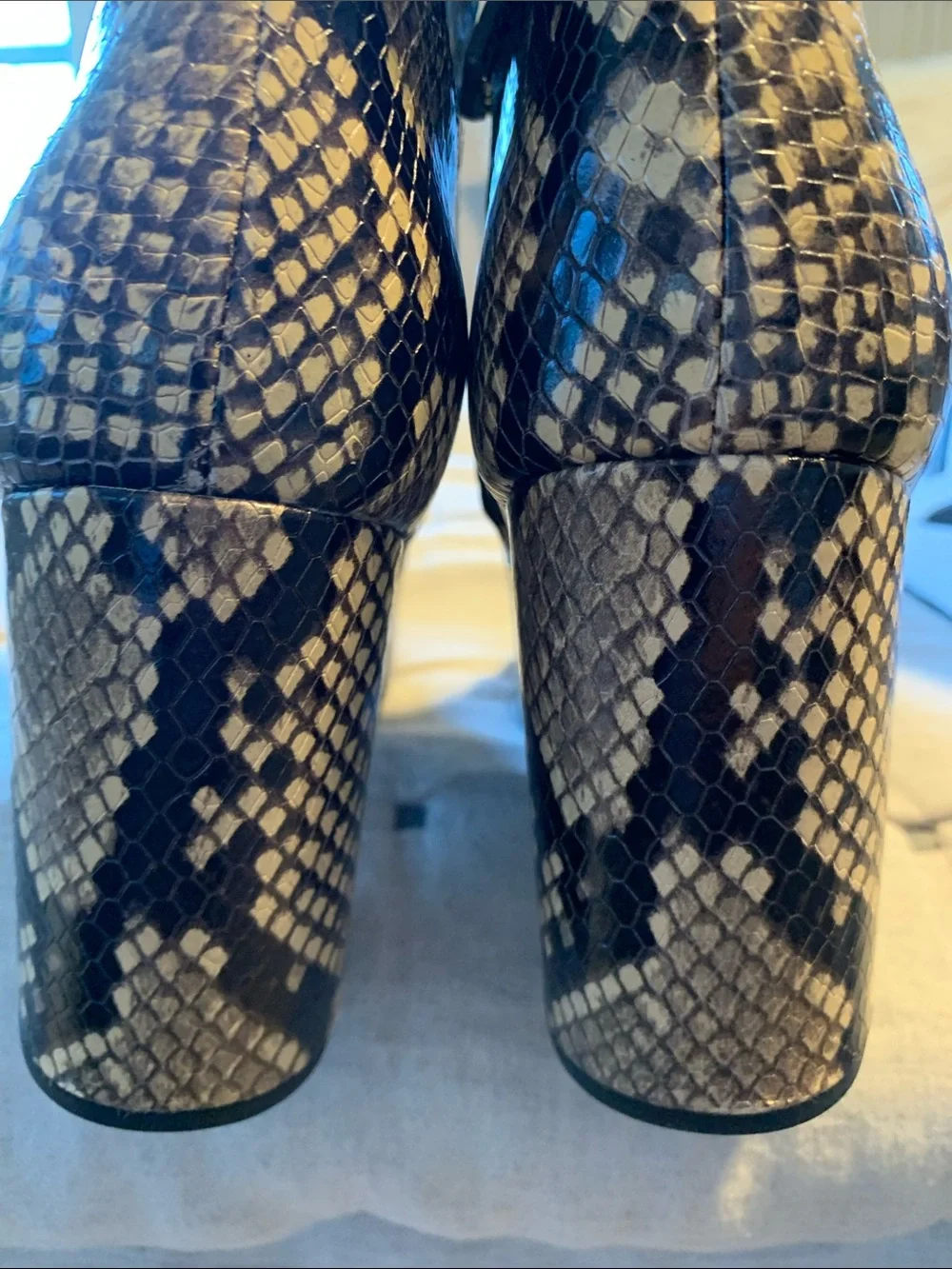 Michael Kors Beige and Black Snake-Print Block Heel Ankle Boots size 8